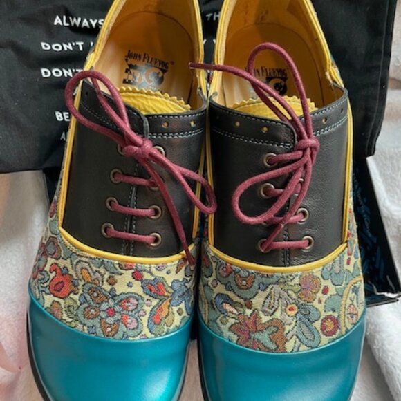 John Fluevog Shoes - John Fluevog Fellowship Darby Teal Tapestry 7.5 fits 7 Lace Up Shoes Festival